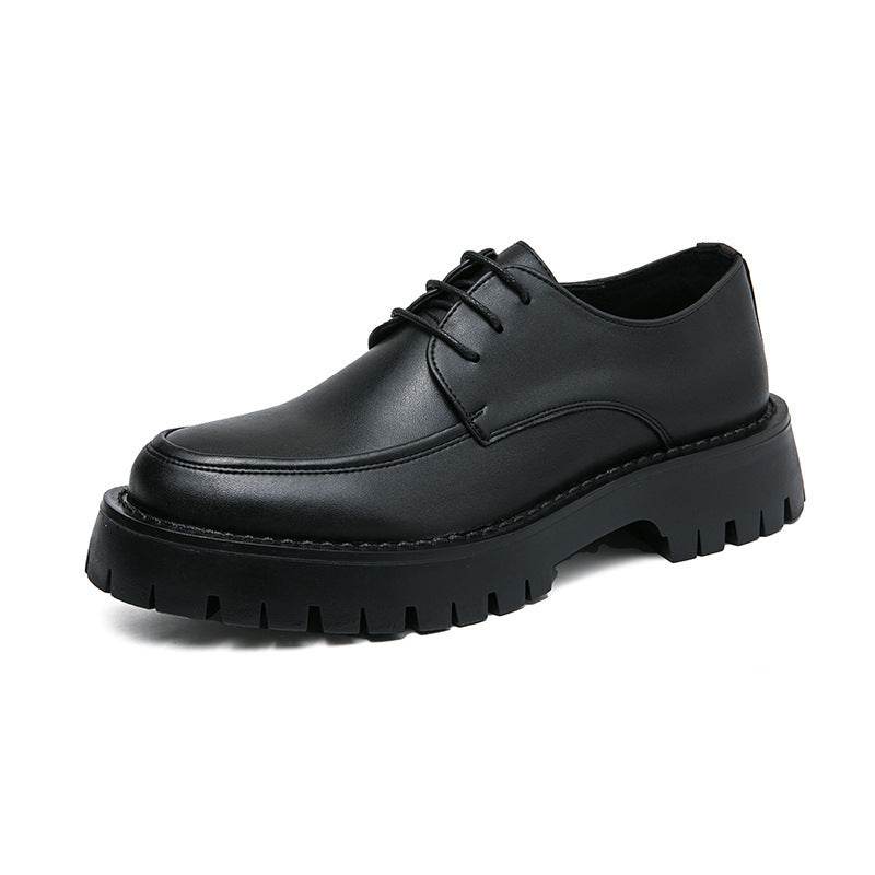 British Casual Lace Up Hair Stylist Platform Height Increasing Low Top Work Shoes Black Yogon