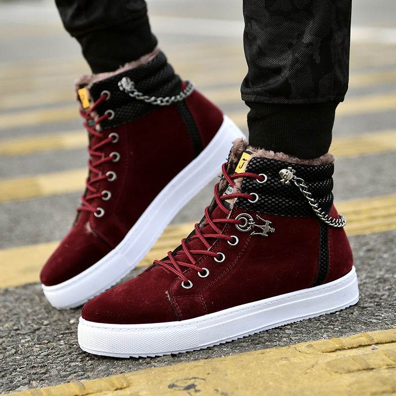 Casual Fashion Sneakers Men's Fleece-lined Sneakers H831 Velvet Wine Red