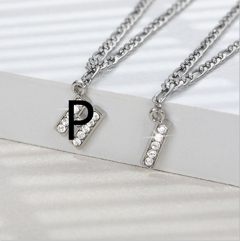 English Alphabet Stainless Steel Zircon All-match Anklet Silver P
