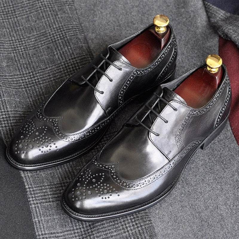 Handmade Genuine Leather Men's Pointed Toe Business Formal Wear Leather Shoes Black