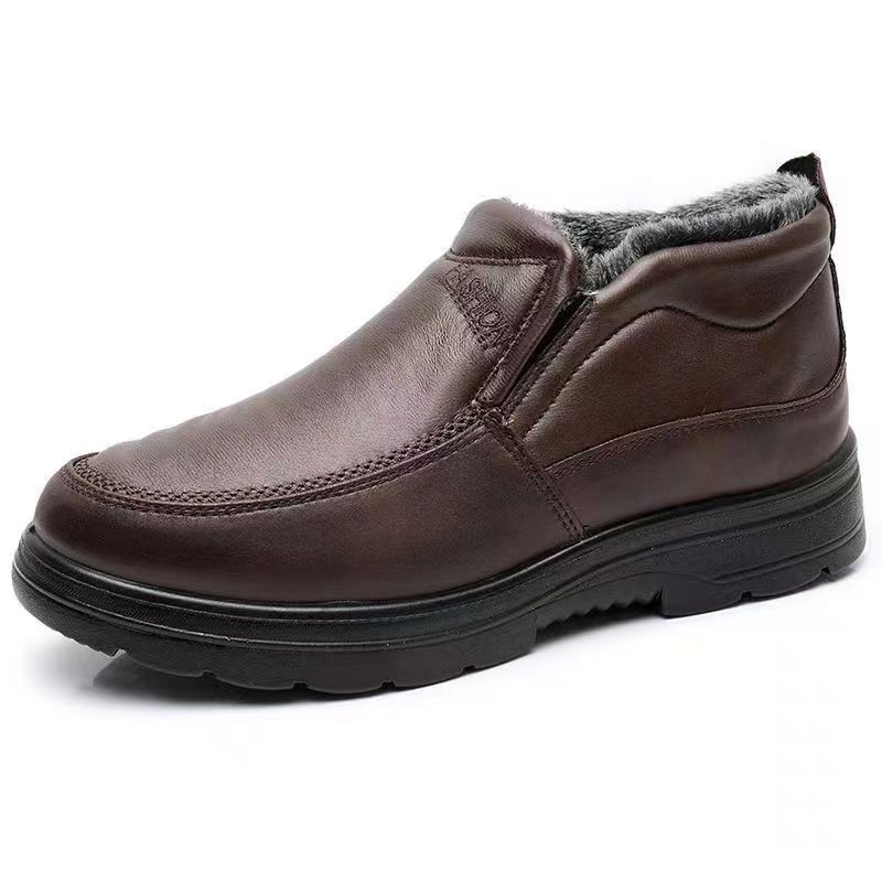 Winter Middle-aged And Elderly Thickened Non-slip Waterproof Fleece-lined Cotton Shoes Brown