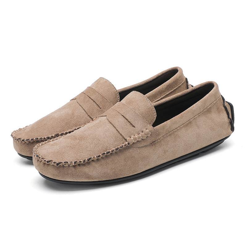 Hand-stitched Men's Beanie Shoes Velvet Leather Handmade Khaki