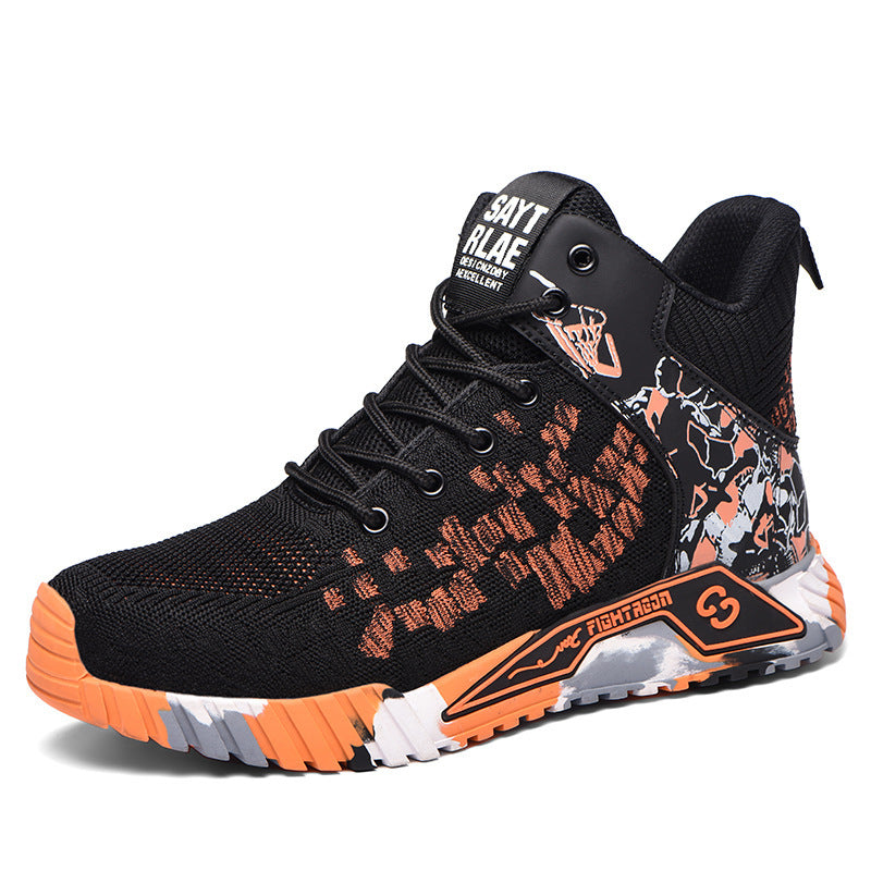 Flyknit Breathable Safety Shoes Lightweight Steel Toe Cap Anti-piercing Protective Orange 47yards