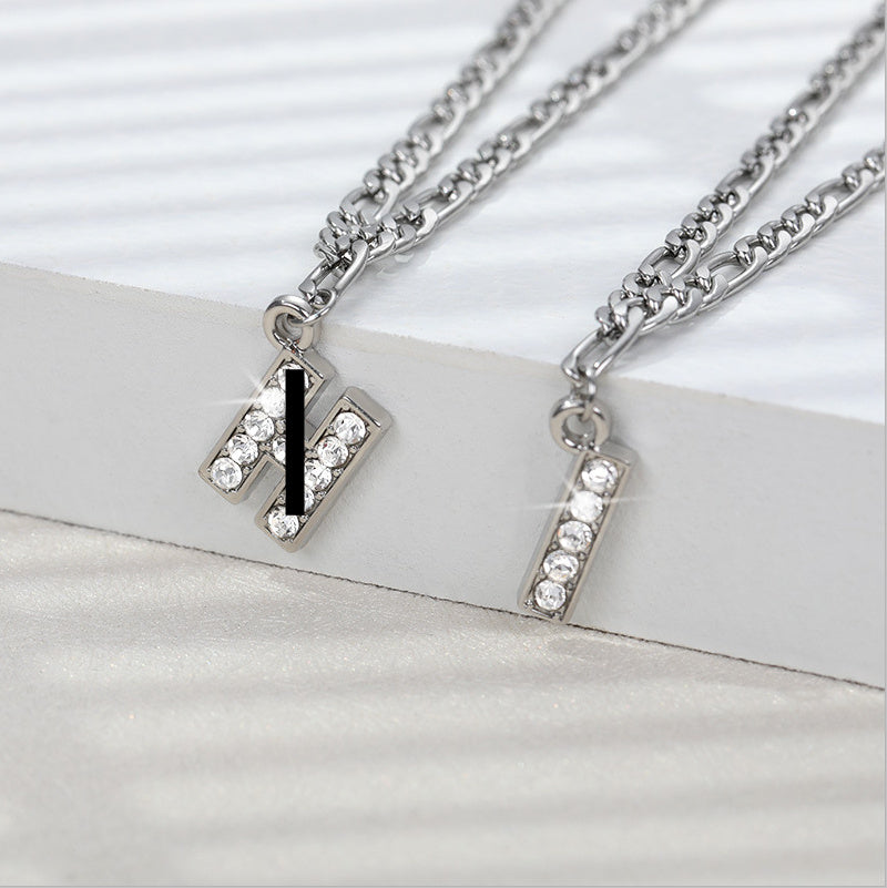 English Alphabet Stainless Steel Zircon All-match Anklet Silver I
