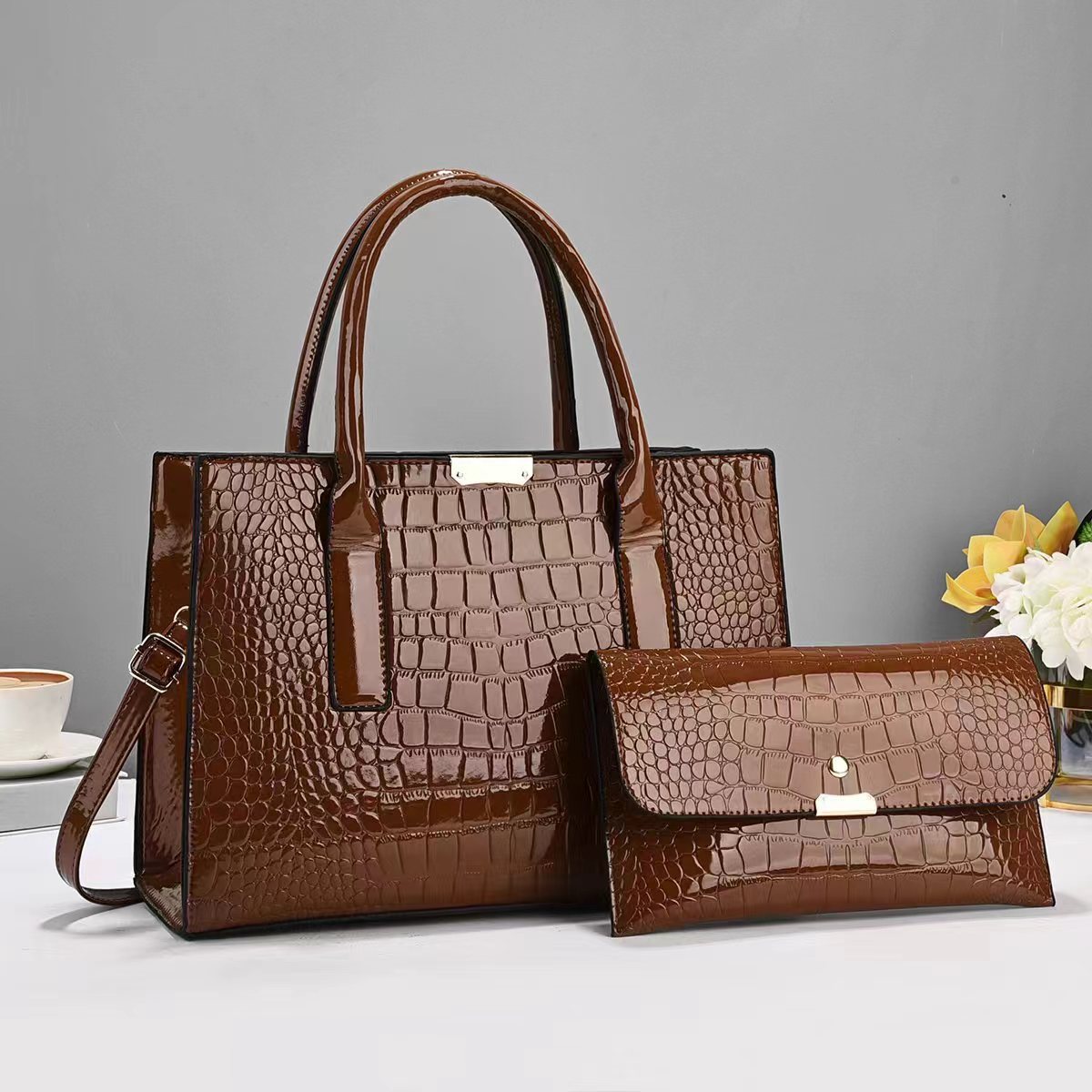 Child And Mother Stone Pattern Fashion Trend High Sense Large-capacity Crossbody Bag Brown 34x13x24cm