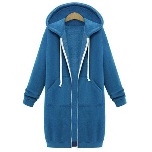 Hooded Long Sleeve Sweater Fleece Long Jacket Sky Blue M