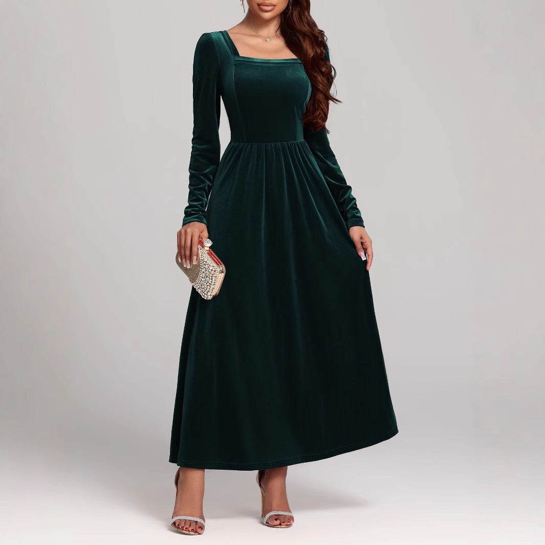 Temperament Red Evening Long Dress Pleuche Dress Green