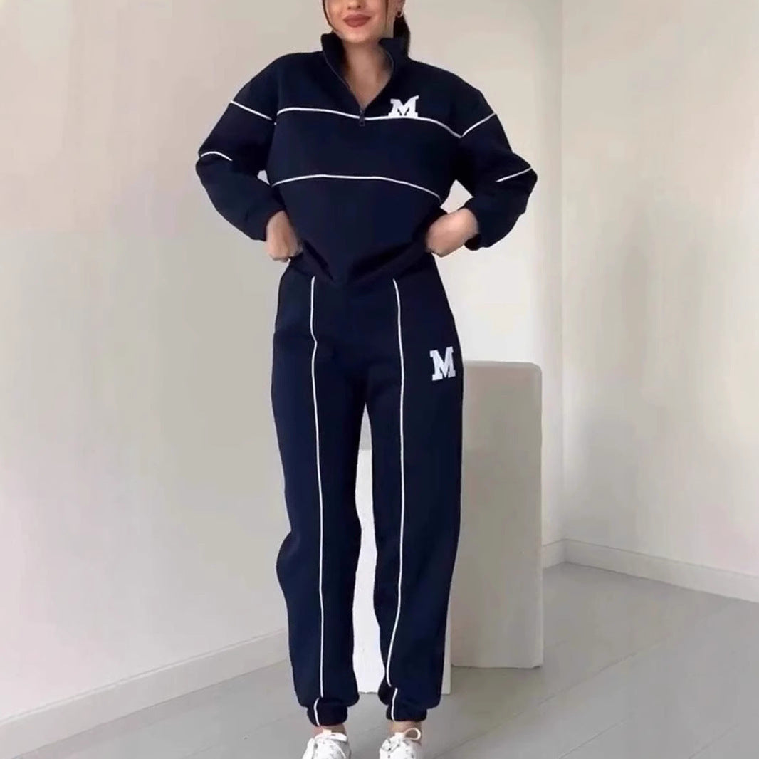 Womens 2 Piece Outfits Lounge Hoodless Pullover Sweatshirt Sweatsuit Sets Sweatshirt Baggy Fashion Sweatpants With Pockets Navy Blue