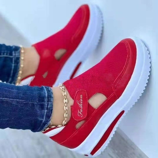 Women's Sneakers Summer New Ladies Casual Low Wedge Breathable Non-Slip Comfort Feamle Sport Shoes Mesh Shoes Fashion Style Red