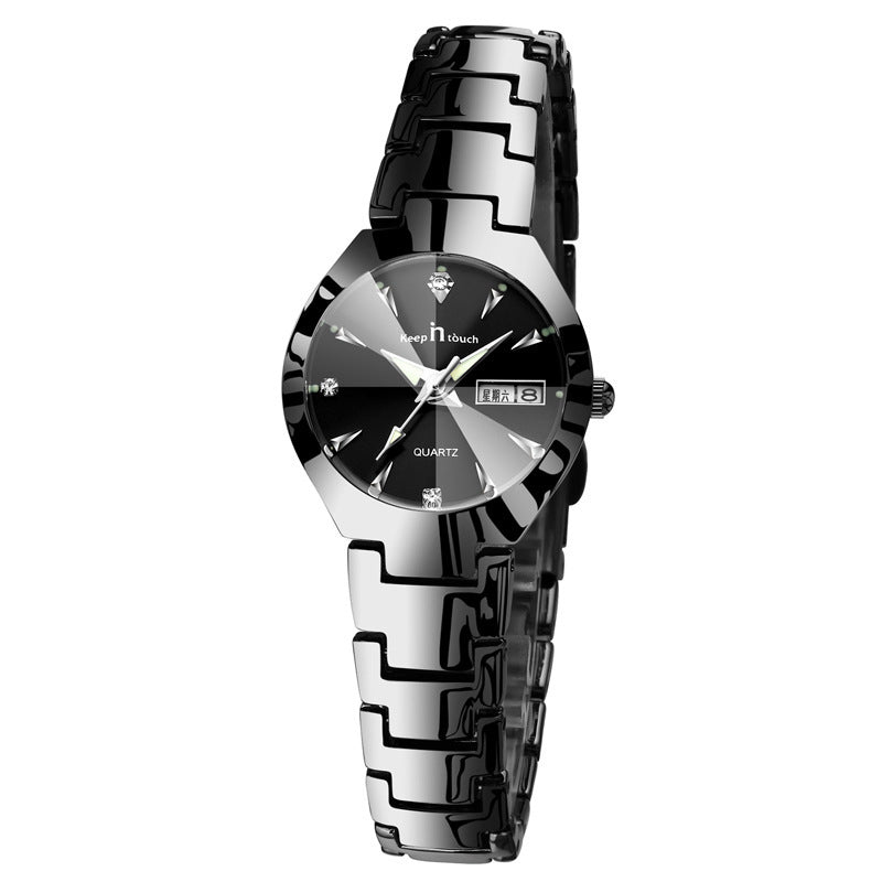 Luminous watch couple watch calendar quartz watch Black Female