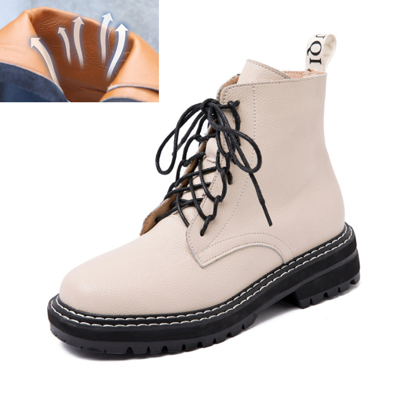 Women's boots with round toe straps Beige