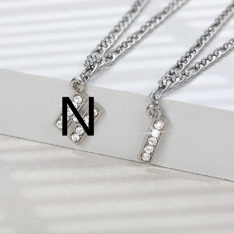 English Alphabet Stainless Steel Zircon All-match Anklet Silver N