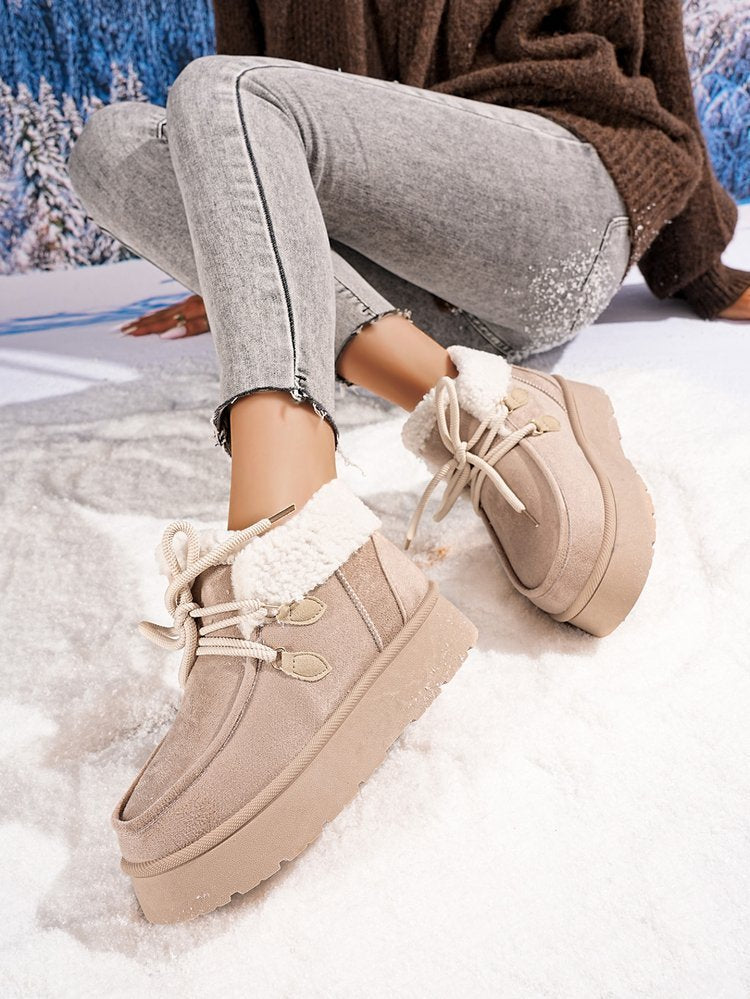 Thick Bottom Fleece-lined Snow Boots Women's Fur Integrated Casual Cotton-padded Shoes Beige