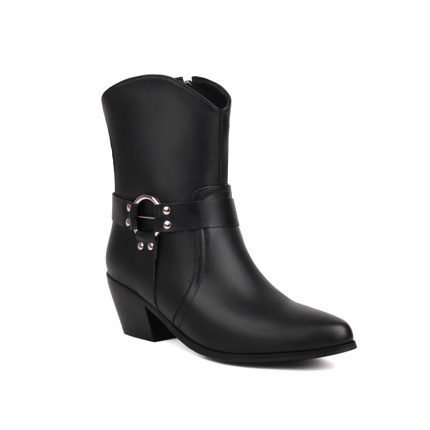 Belt Buckle Chunky Heel Martin Booties Black