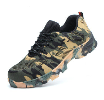 Comfortable Breathable Fly Woven Anti Slip Hiking Safety Shoes Camouflage Green