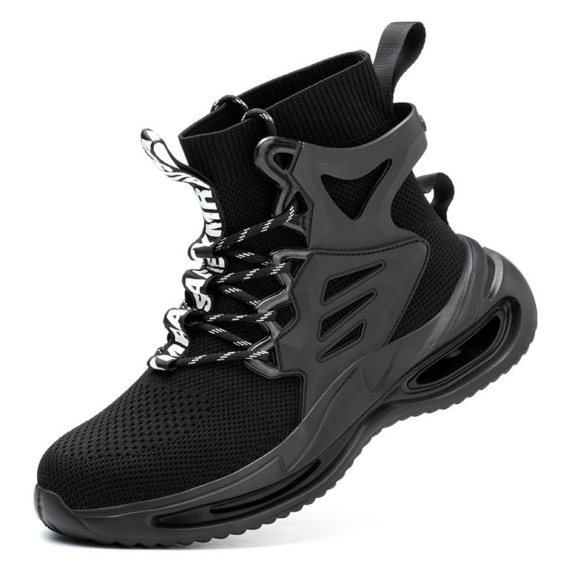 Men's Anti-smash And Anti-puncture Steel Toe High-top Safety Shoes Black