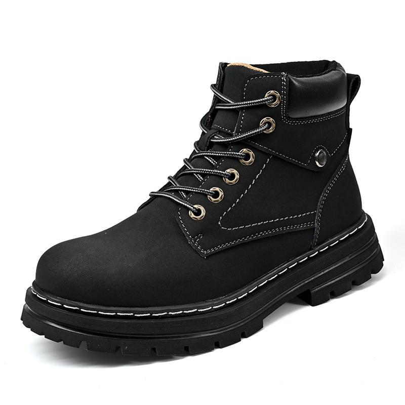 Men's Simple Casual Plus Size Leather Martin Boots Black