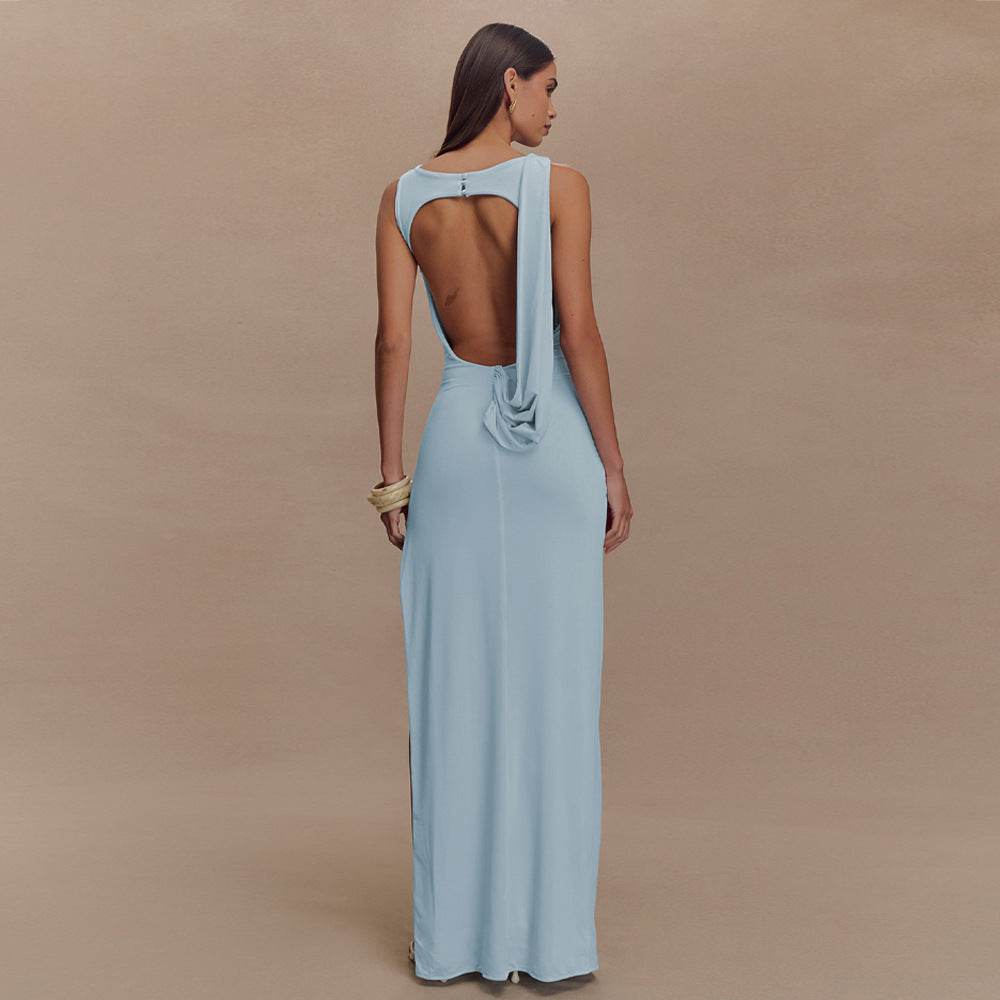 New Summer Round Neck Backless Dress Fashion Sleeveless