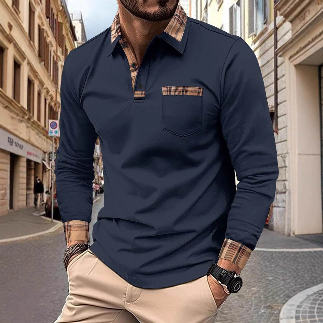 Men's Fashion Casual Solid Color Sports Polo Shirts Navy Blue