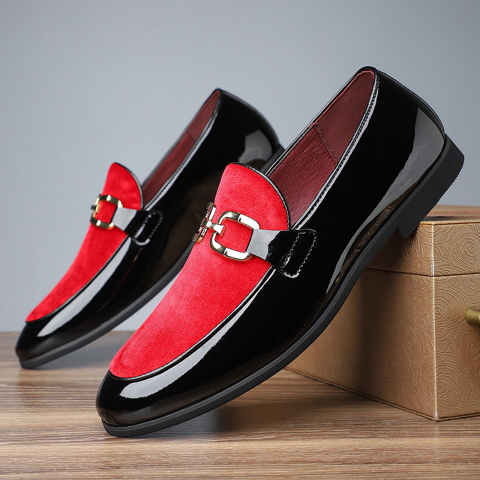 Men's Glossy Pointed British Style Frosted Suede Business Casual Leather Shoes Red