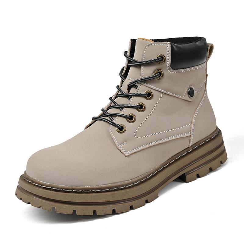 Men's Simple Casual Plus Size Leather Martin Boots Gray