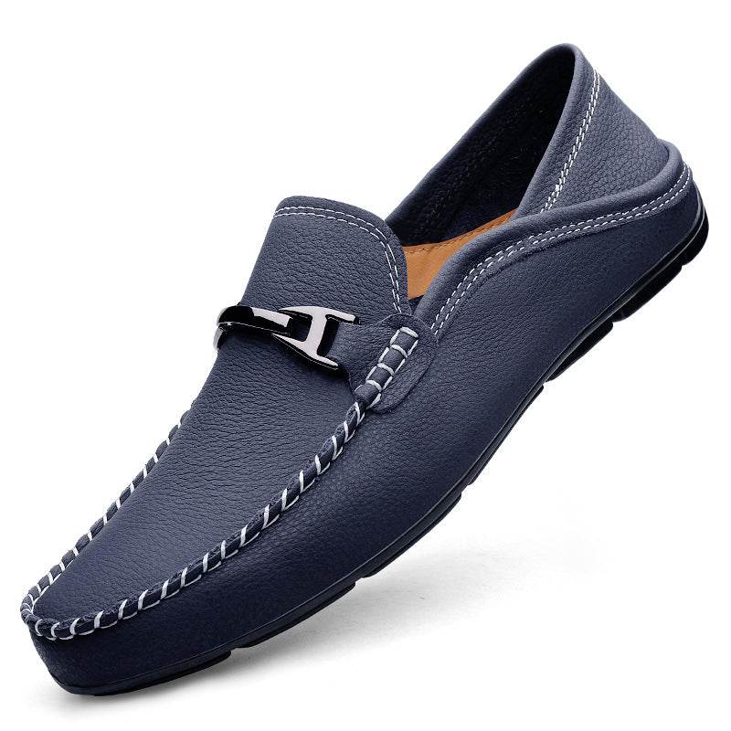 Extra Large Casual Leather Shoes Leather Widened Gommino Blue
