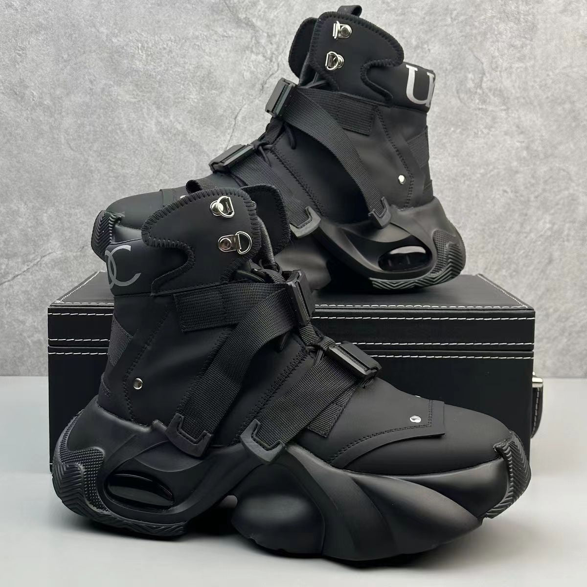 High-top Men's Shoes Wear-resistant Fashion Boots Sports Shoes 24XS111 Black