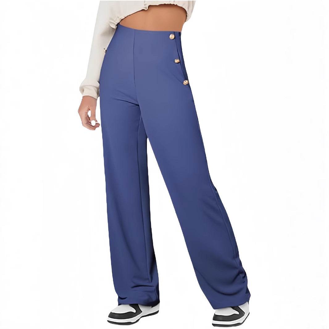 Women's Casual Straight Pants High Waist Button