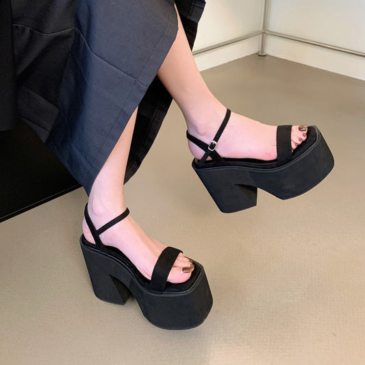 11CM Chunky Heel Waterproof Platform Platform Suede Peep Toe Shoes