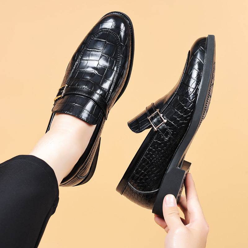 Leather Shoes Men's Business Crocodile Pattern Black