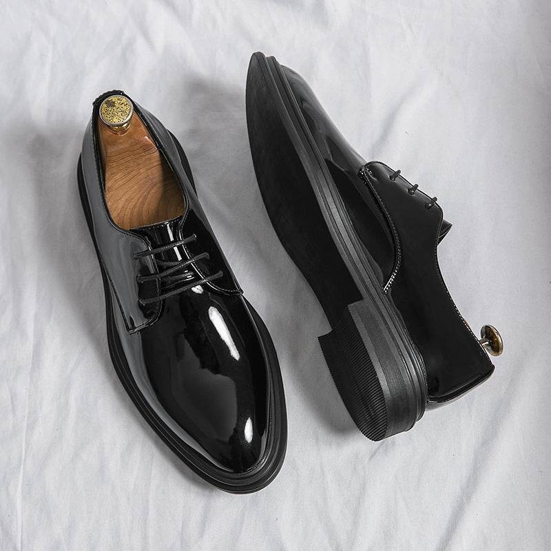 Glossy Pointed Business Leather Shoes Men's British Fashion Bright Surface Black