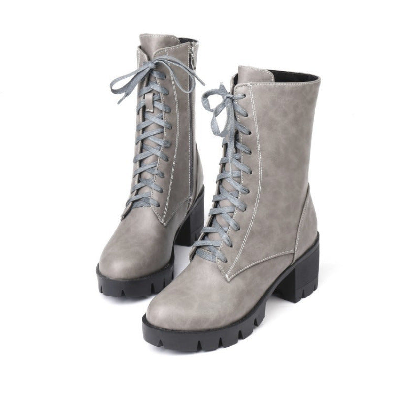 Women's European And American Taiwan Platform Martin Boots Gray