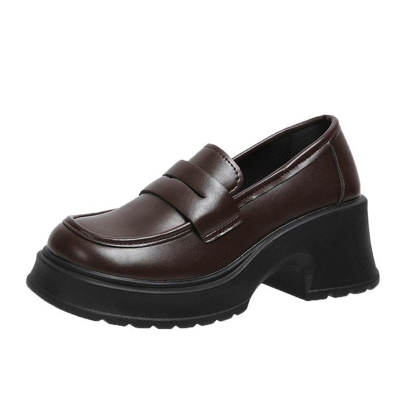 College Style Round Head Thick Bottom British Platform Shoes Women Dark Brown