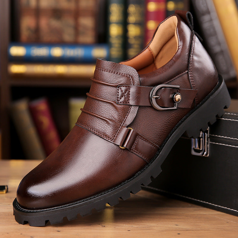 Low-top Versatile Retro Motorcycle Platform Round Toe Holder Men's Shoes Black Brown