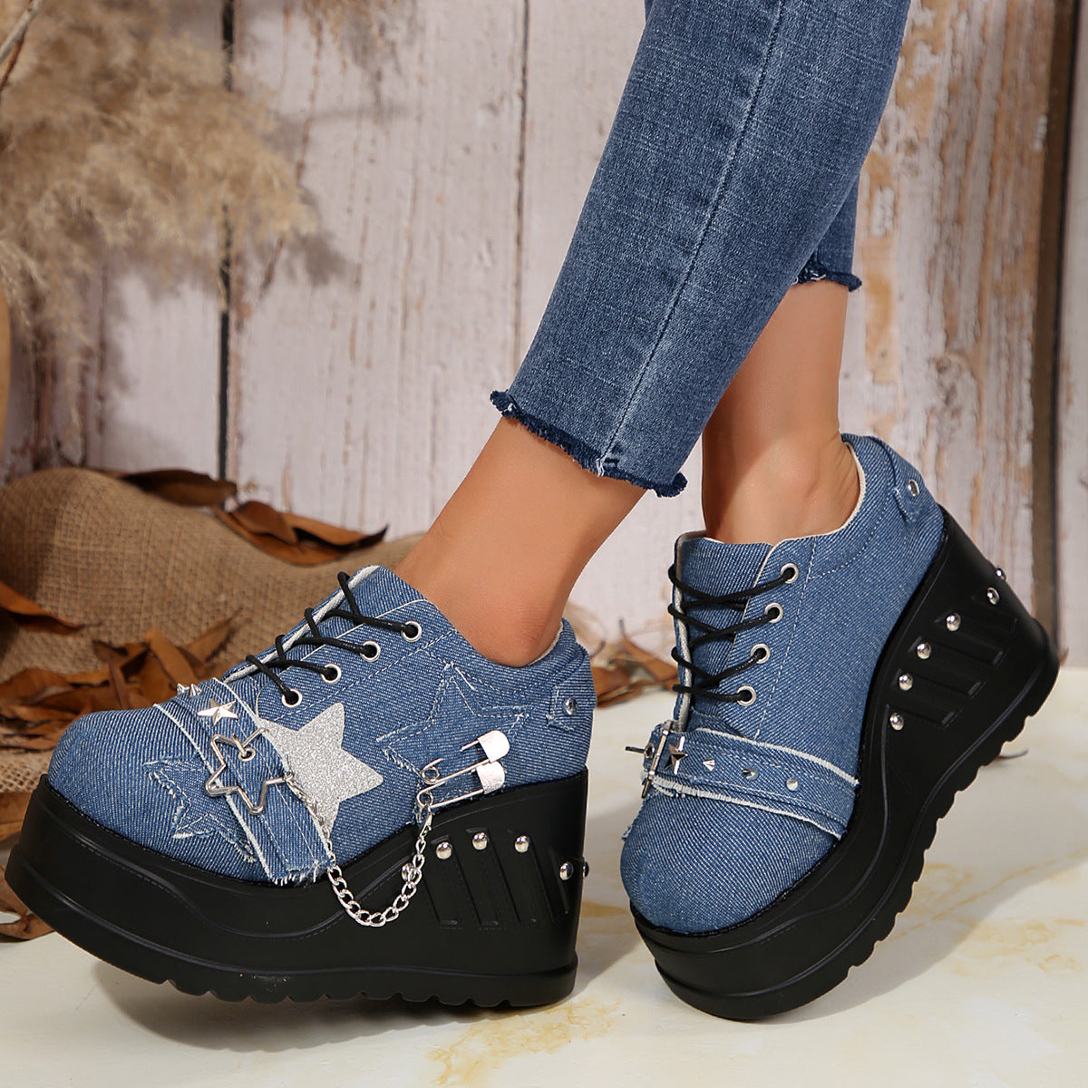 New Platform Increased Denim Plus Size Women's Shoes