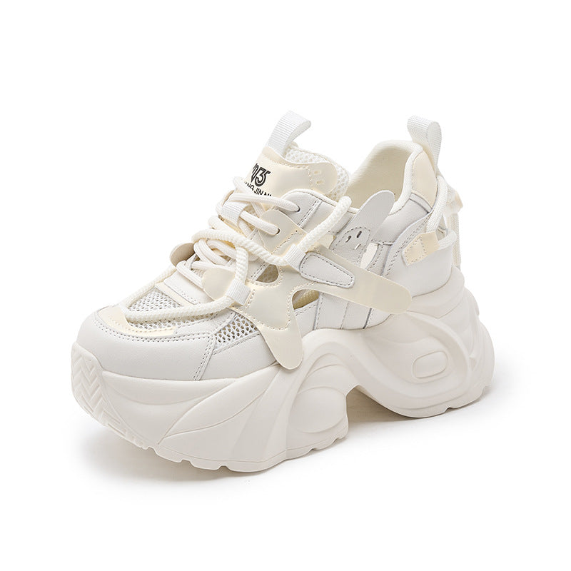 Mesh Surface Hollowed Casual Shoes Height Increasing Women Shoes Beige