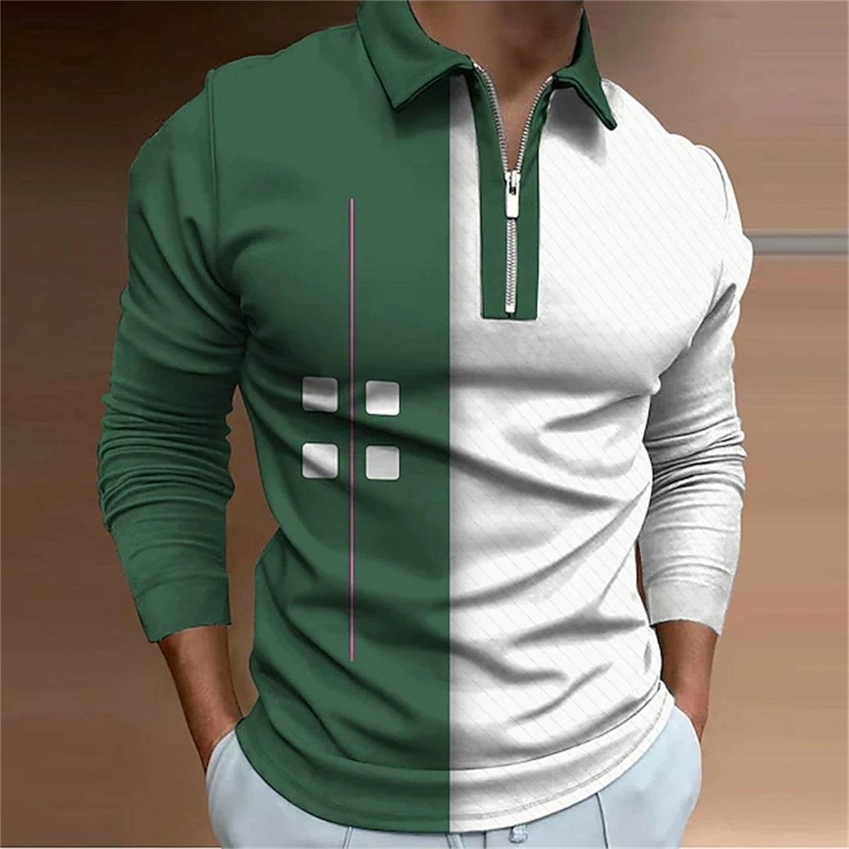 European And American Men's Lapel Polo Shirt Fashion Casual Long Sleeve YYCP0061