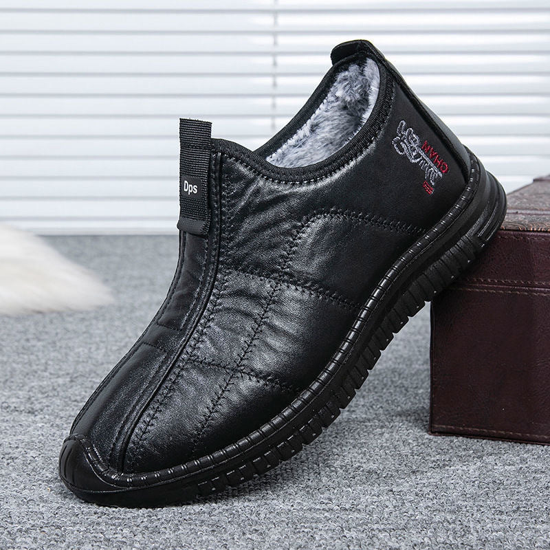 Winter Men's Warm Velvet Padded Thickened Waterproof Non-slip Elderly Cotton Boots D366 Black