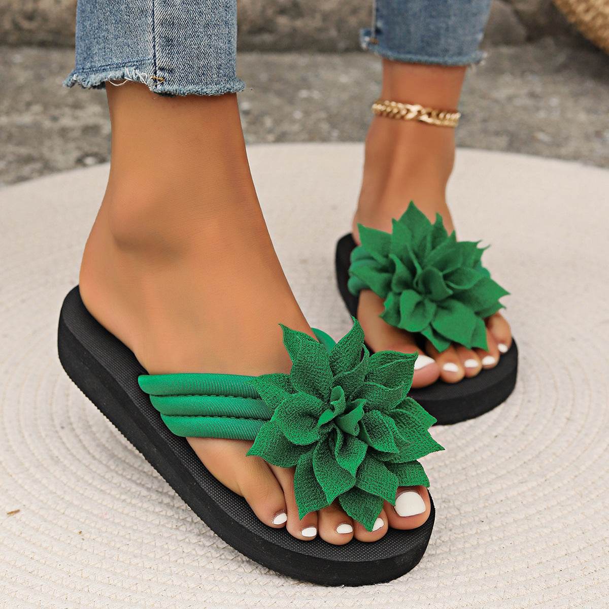 Flip Toe Flip-flops Female Plus-sized Plus-sized Green