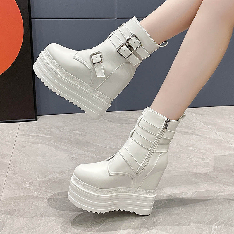 Wedge 13cm Platform Wedge Shoes White With Velvet Lining