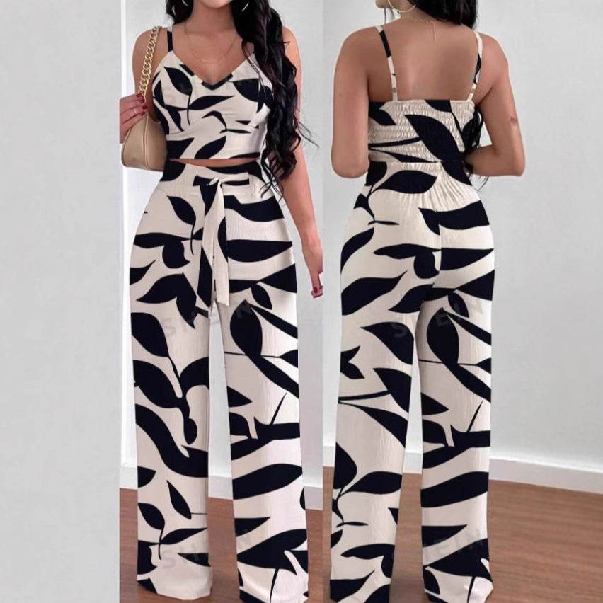 Women's Printed Spandex Straight Type Suit Black And White