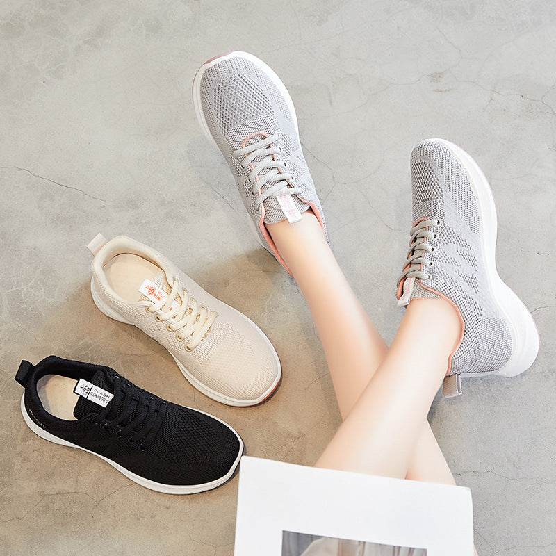 Breathable Fly Woven Mesh Running Shoes Women's Flat Soft Sole Sneakers