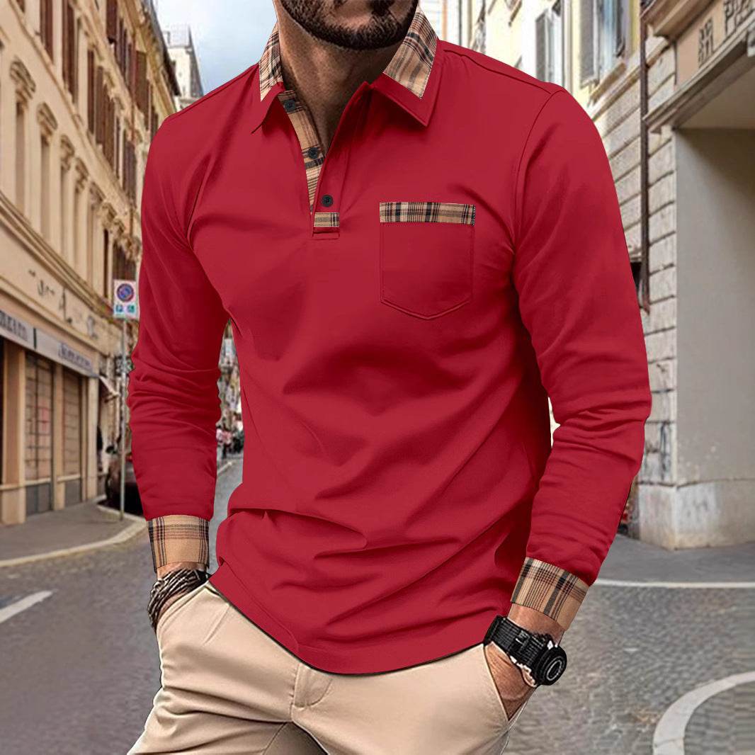 Men's Fashion Casual Solid Color Sports Polo Shirts Wine Red
