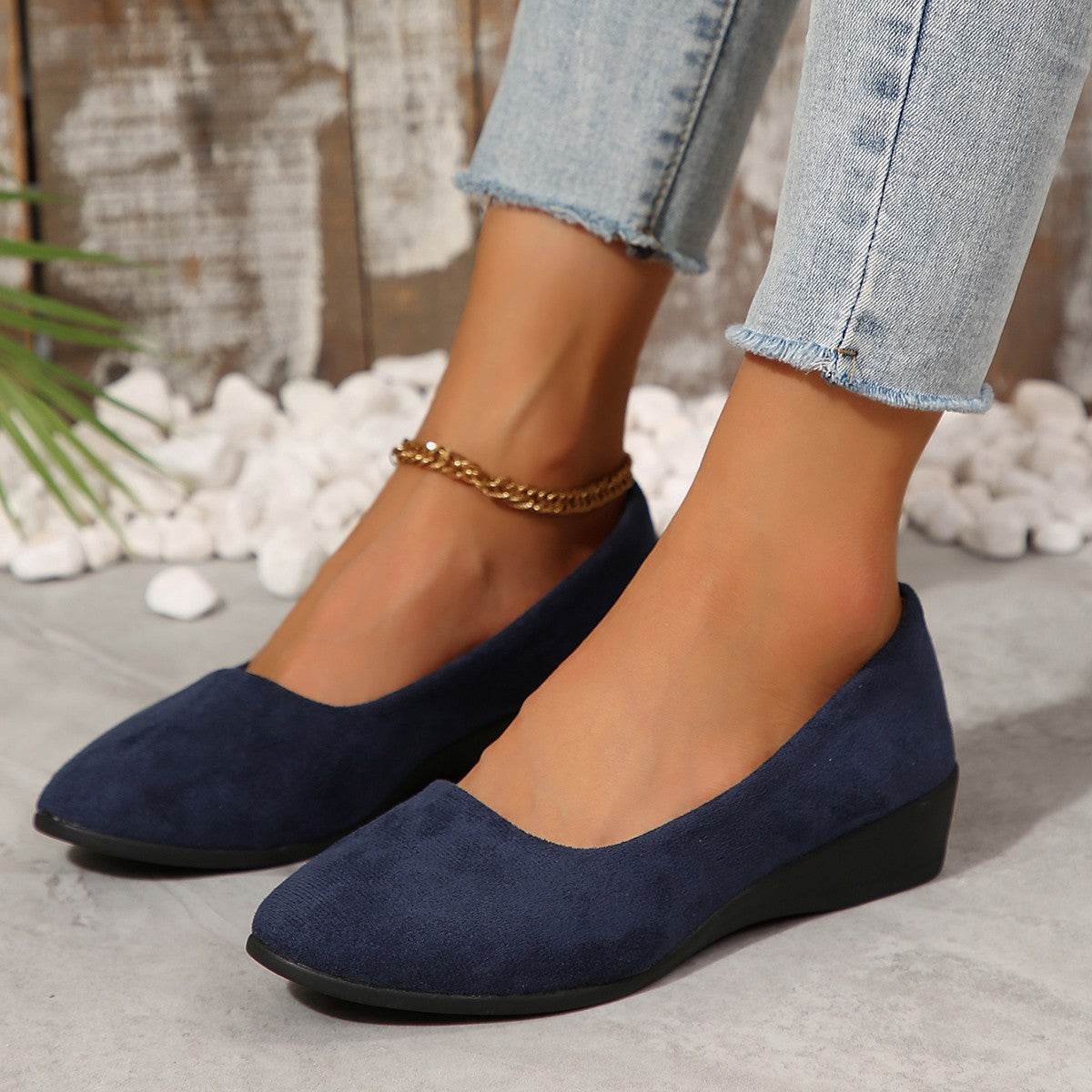 Women's Plus Size Shallow Mouth Solid Color Casual Flat Shoes Suede Blue