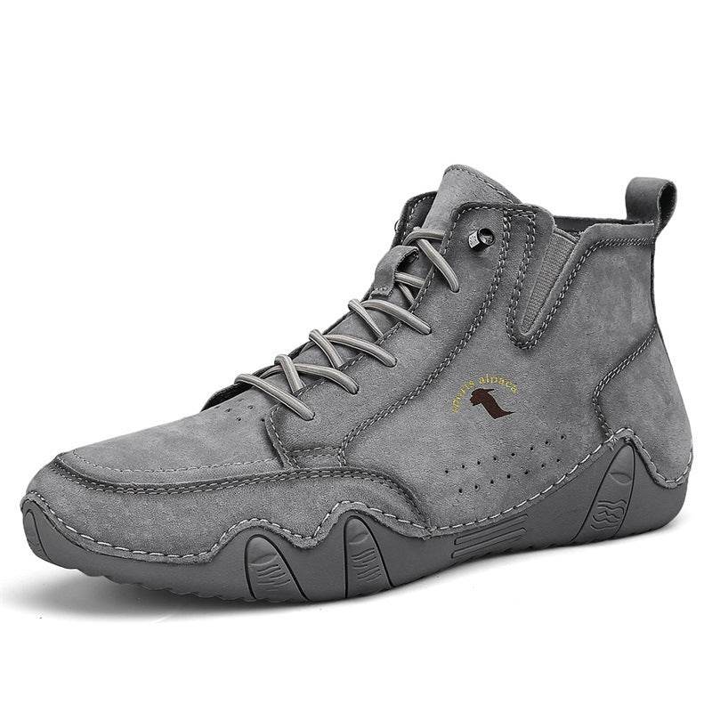 Men's Simple Printed Genuine Leather Working Wear Ankle Boots Gray