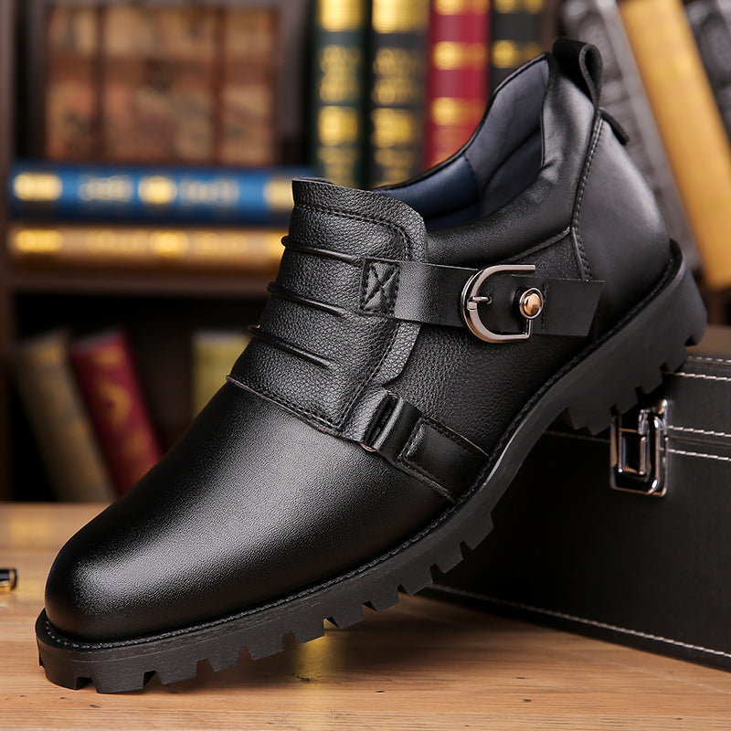 Low-top Versatile Retro Motorcycle Platform Round Toe Holder Men's Shoes Black