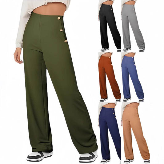 Women's Casual Straight Pants High Waist Button