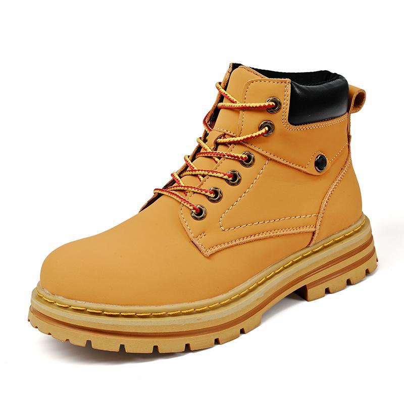 Men's Simple Casual Plus Size Leather Martin Boots Golden Yellow