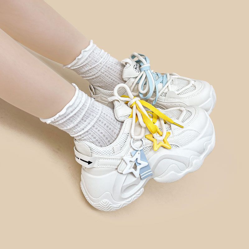 White Clunky Sneakers Women's Platform Height Increasing