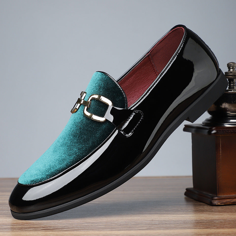 Men's Glossy Pointed British Style Frosted Suede Business Casual Leather Shoes Green